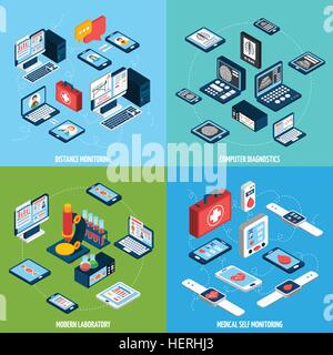 Telemedicine isometric set. Telemedicine design concept set with isometric health monitoring icons isolated vector illustration Stock Vector