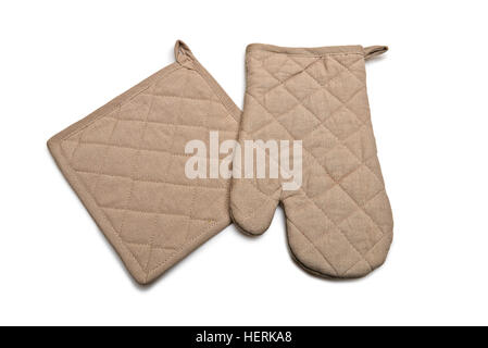 Brown Tablecloth and glove made of linen on a white background isolated Stock Photo