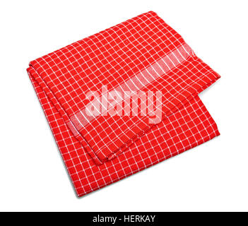 Red Tablecloth made of linen with red stripes for the dish on a white background isolated Stock Photo