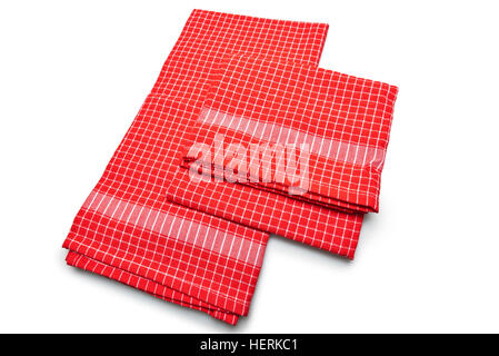 Red Tablecloth made of linen with red stripes for the dish on a white background isolated Stock Photo