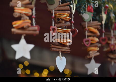 Christmas decorations at a stall in Leicester Square Christmas Market, London, UK Stock Photo