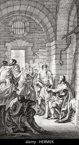 Death of Socrates, from a 1749 print. Socrates, 470/469 – 399 BC.  Classical Greek (Athenian) philosopher.