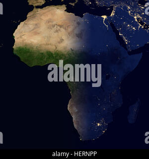 City lights on world map. Africa. Stock Photo