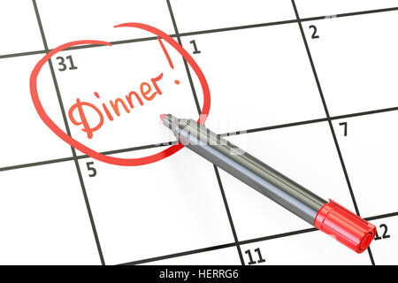 Dinner date on calendar concept, 3D rendering Stock Photo