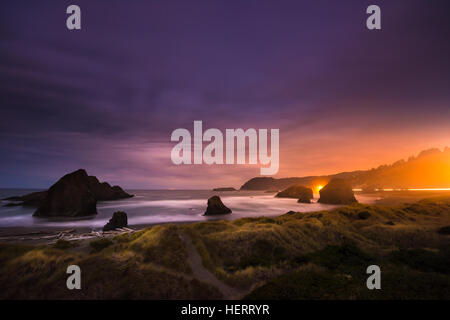 Oregon Coast Beach at night near highway 101 Stock Photo