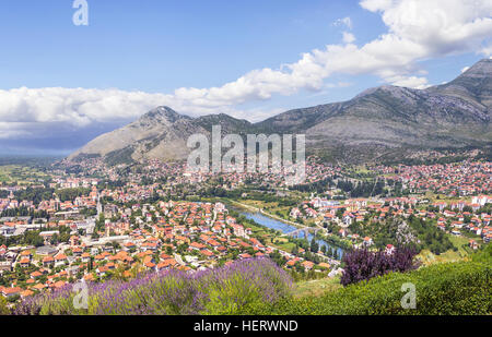 View of the city of Trebinje from the monastery Gracanica  Hertsegovachka. Hill Tsrkvine. Bosnia and Herzegovina. Stock Photo