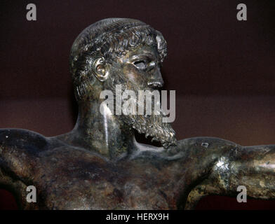 Artemision Bronze. Statue depicting God Zeus or Poseidon. 460 BC. Severe Style. Detail. National Archaeological Museum. Athens. Greece. Stock Photo