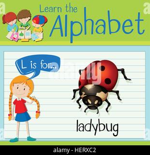 Flashcard letter L is for ladybug illustration Stock Vector