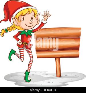 Christmas theme with elf and sign illustration Stock Vector