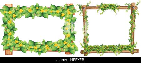 Two frames design with leaves illustration Stock Vector