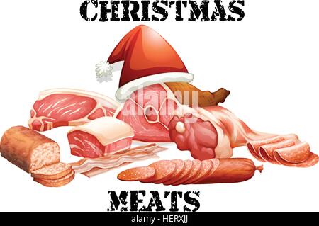Christmas theme with meat products illustration Stock Vector