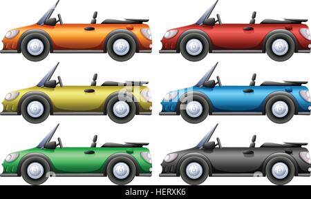 Convertible cars in six colors illustration Stock Vector