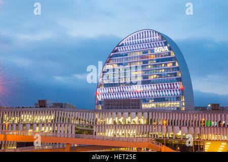 La Vela building, night view. Sanchinarro, Madrid, Spain. Stock Photo