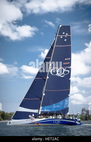 Sydney, Australia. 22nd Dec, 2016. 100ft maxi racing yacht CQS pictured during a training run on Sydney Harbour ahead of the start of the Rolex Sydney Hobart Yacht Race. © Hugh Peterswald/Pacific Press/Alamy Live News Stock Photo