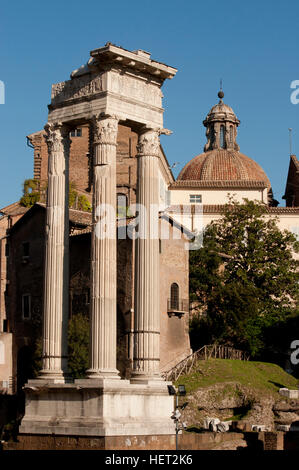 View of ancient columns with corinthian capitals near the theater Marcellus in Rome Stock Photo