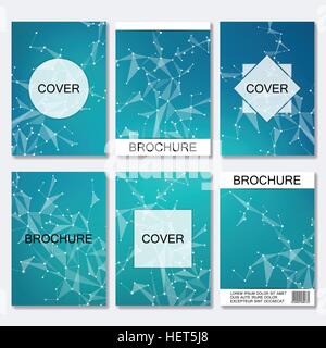 Set of business templates for brochure, flyer, cover magazine in A4 size. Structure molecule DNA and neurons. Geometric abstract background. Medicine, science, technology. Scalable vector graphics. Stock Vector