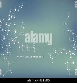 Molecule DNA and neurons vector. Molecular structure. Connected lines with dots. Genetic chemical compounds. Chemistry, medicine, science, technology concept. Geometric abstract background. Stock Vector