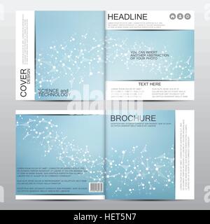 Square brochure template with molecular structure. Geometric abstract background. Medicine, science, technology. Vector graphics. Stock Vector