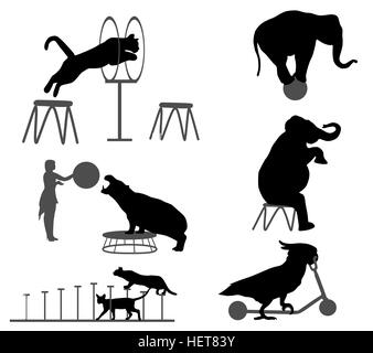 Collection of silhouettes of animals in circus show Stock Vector