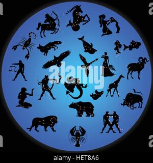 Constellations in artistic image on blue background Stock Vector