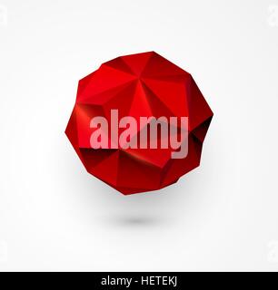 Abstract Vector polygon shape.  low poly sphere. . Abstract Vector polygon shape.  Red low poly sphere. Stock Vector