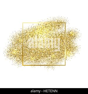 Gold sparkles on white background. Gold glitter background. Gold background for card, certificate, gift, luxury, voucher Stock Vector