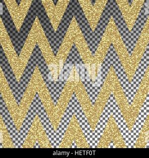 Pattern in zigzag. Classic chevron seamless pattern. Vector design. Gold glitter zigzag Pattern on transparent background. Stock Vector