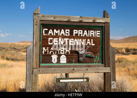 Entrance sign, Camas Prairie Centennial Marsh, Idaho Stock Photo