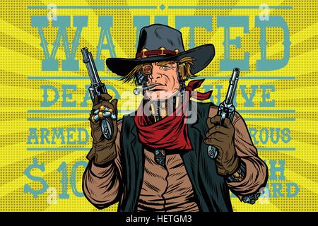 Steampunk robot bandit wild West, wanted Stock Vector