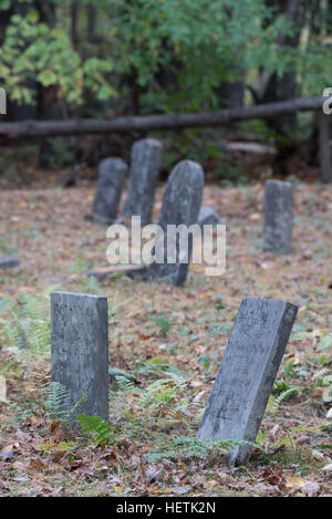 Old headstones marking graves in the Wardsboro Cemetery in New York's Adirondack Mountains. Stock Photo