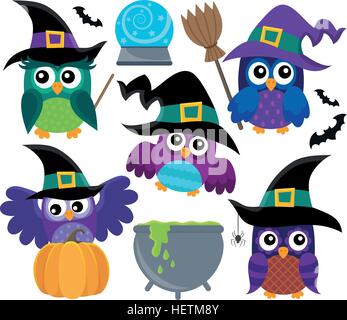 Owl witches theme set 1 - eps10 vector illustration. Stock Vector