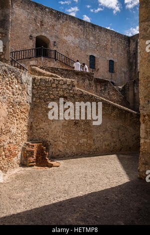 Inner courtyard and steps at the Castillo de San Pedro de la Roca del Morro, Santiago de Cuba, Cuba Stock Photo