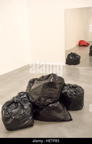 Trash (2006) painted in bronze by Gavin Turk is on display until 19th March 2017 at the Newport Street Gallery in London. Stock Photo