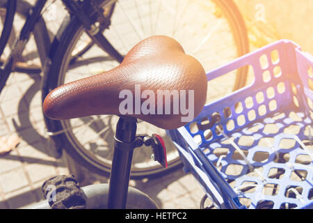 Detail of old vintage bicycle in Barcelona, Spain. Stock Photo