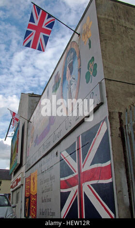 Shankill Road Mural -Long To Rein Over Us, West Belfast, Northern Ireland, UKUnion flags at Stock Photo