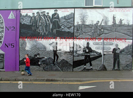 Shankill Road Mural -90 years of resistance, West Belfast, Northern Ireland, UK, with boy kicking football Stock Photo