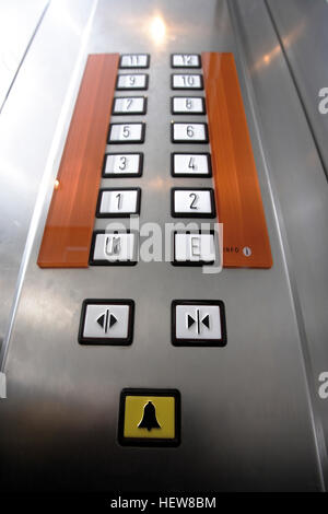 Numbered buttons in an elevator or lift Stock Photo