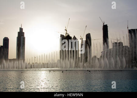 Evening view of the Dubai Fountain near The Dubai Mall in Dubai, UAE Stock Photo