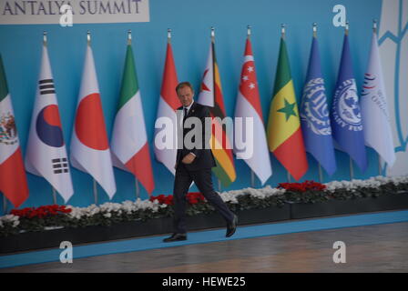 Donald Tusk, President of the European Council at the G20 summit in Regnum Carya Hotel. Stock Photo