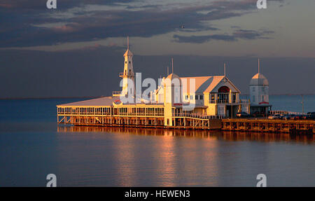 Cunningham Pier: opened as the Railway Pier in the mid-1850s.[8] Disused by the 1980s, formerly occupied by a Smorgy's restaurant. Currently it is used as a social venus called 'The Pier'. Stock Photo