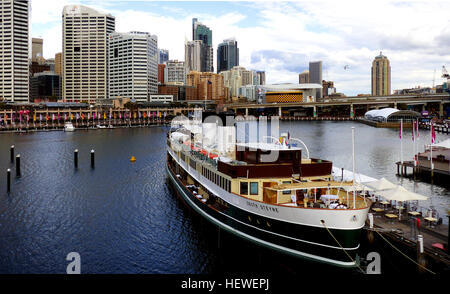 SS South Steyne is a retired steam ferry. For 36 years, she operated on the Manly run on Sydney Harbour and is now a floating restaurant moored at Darling Harbour. SS South Steyne was built by Henry Robb in Leith, Scotland for the Port Jackson &amp; Manly Steamship Company. Launched on 1 April 1938, she set off on 7 July, to steam the 22,000 kilometres to Australia, where she arrived on 19 September. The Master of the vessel for the voyage was Captain Rowling.  She was withdrawn from service as a commuter ferry in 1974.  On 25 August 1974, A week after the last run, a fire broke out in the fan Stock Photo