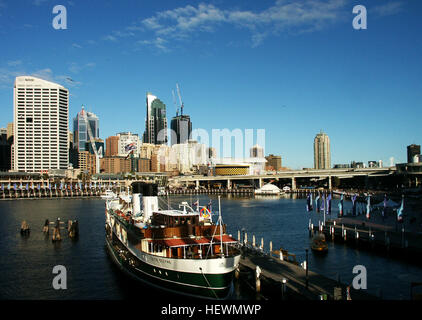 SS South Steyne is a retired steam ferry. For 36 years, she was a Manly ferry on Sydney Harbour and is now a floating restaurant moored at Darling Harbour. Stock Photo