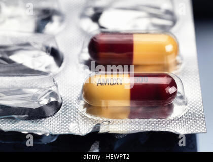 Amoxicillin capsules in blister pack Stock Photo