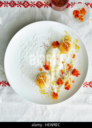 Delicate nouvelle cuisine dish Stock Photo