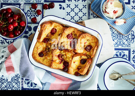 Cherry bread and butter pudding Stock Photo