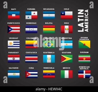 flags of latin america countries. colorful design. vector illustration Stock Vector