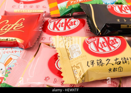 Japan. Various favour Japanese kit-kat mini bars, available by region only in Japan. Stock Photo