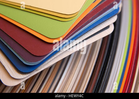Examples of veneer for laminating plywood, which is material for furniture making Stock Photo