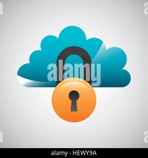 cloud storage with padlock icon over white background. colorful design. vector illustration Stock Vector