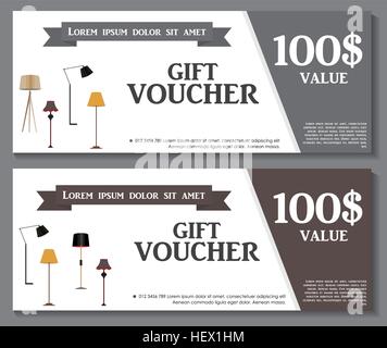 Gift Voucher Template with variation of Lamp Discount Coupon. Ve Stock Vector